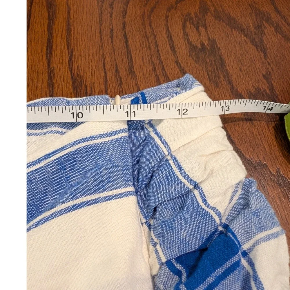 Maeve Anthropologie Midi Wrap Skirt Blue White Plaid Linen Blend Size 2 - Picture 9 of 10